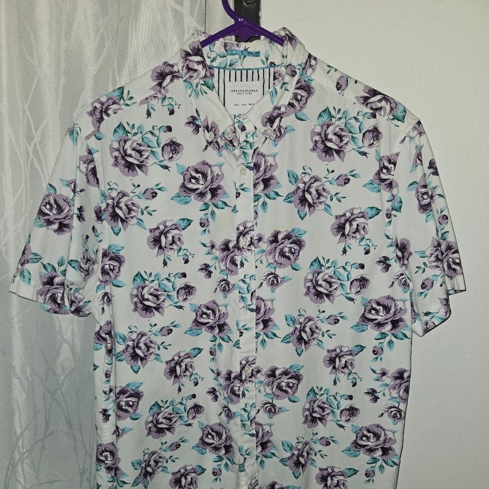 Denim & Flower Floral Print SS Button Down Shirt
